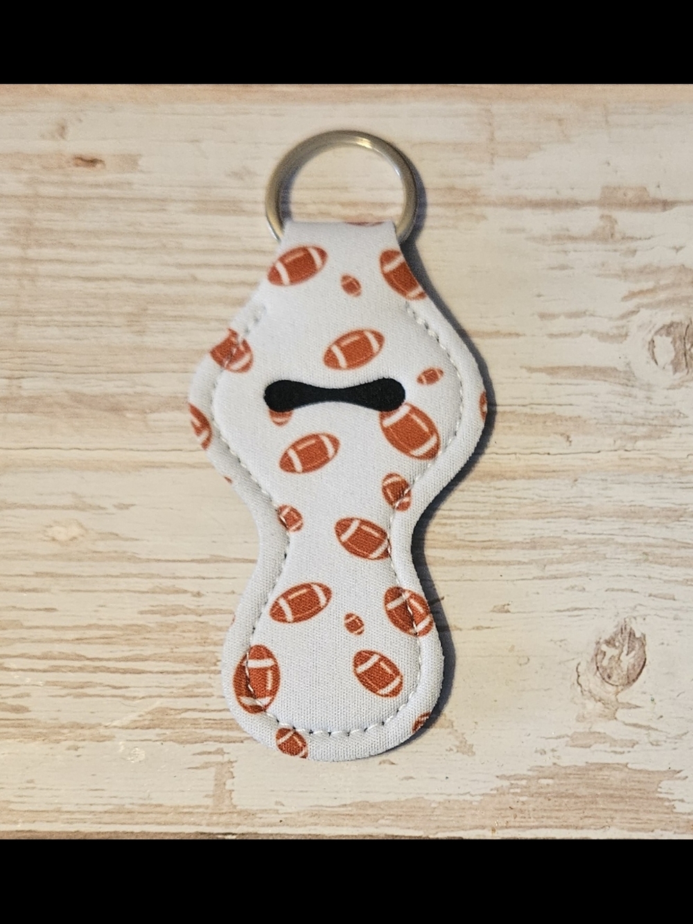 Football Print Lip Balm Holder Keychain - White & Orange New